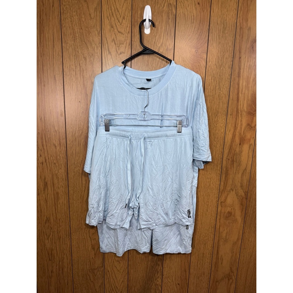 Comfrt Womens Oversized Lounge Set Sky Blue Tee and Shorts Two Piece XL